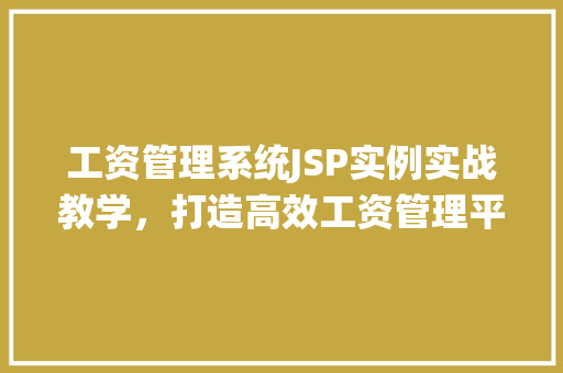 工资管理系统JSP实例实战教学，打造高效工资管理平台