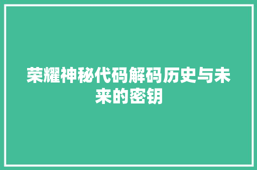 荣耀神秘代码解码历史与未来的密钥