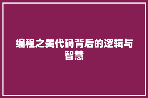 编程之美代码背后的逻辑与智慧