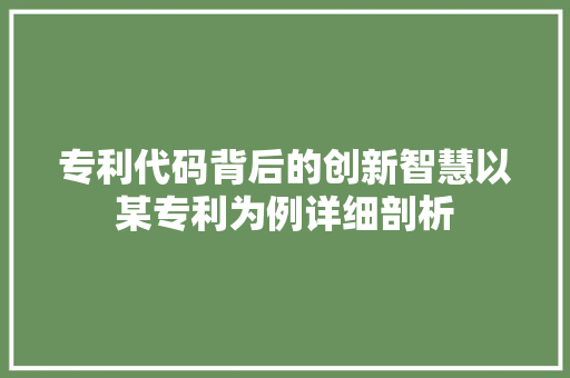 专利代码背后的创新智慧以某专利为例详细剖析