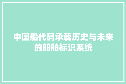 中国船代码承载历史与未来的船舶标识系统