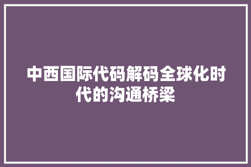 中西国际代码解码全球化时代的沟通桥梁  第1张