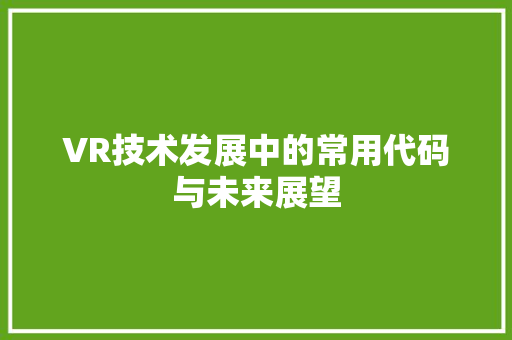 VR技术发展中的常用代码与未来展望