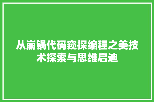 从崩锅代码窥探编程之美技术探索与思维启迪  第1张