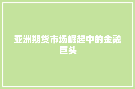 亚洲期货市场崛起中的金融巨头