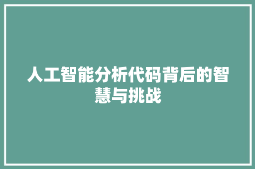 人工智能分析代码背后的智慧与挑战  第1张
