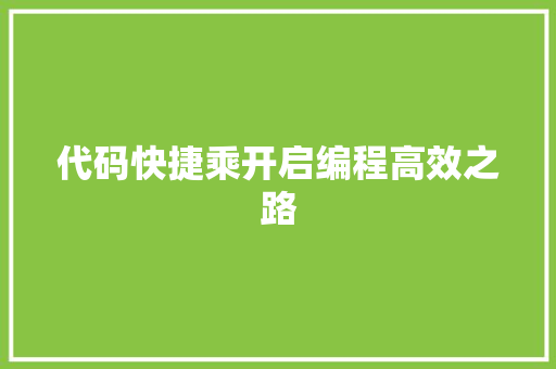 代码快捷乘开启编程高效之路