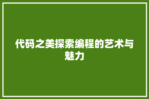 代码之美探索编程的艺术与魅力  第1张