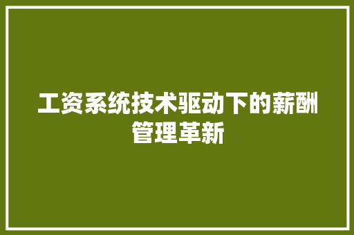 工资系统技术驱动下的薪酬管理革新