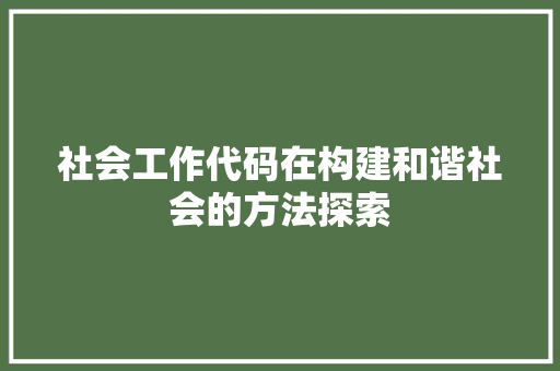 社会工作代码在构建和谐社会的方法探索