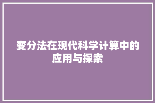变分法在现代科学计算中的应用与探索