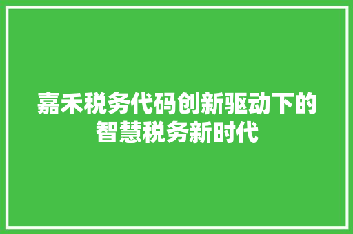 嘉禾税务代码创新驱动下的智慧税务新时代