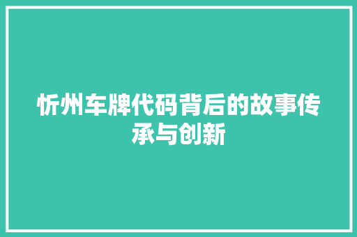 忻州车牌代码背后的故事传承与创新  第1张