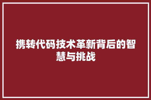 携转代码技术革新背后的智慧与挑战