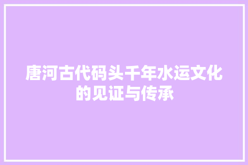 唐河古代码头千年水运文化的见证与传承