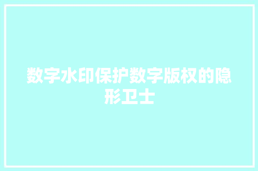 数字水印保护数字版权的隐形卫士