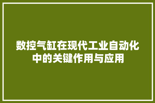 数控气缸在现代工业自动化中的关键作用与应用