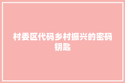 村委区代码乡村振兴的密码钥匙