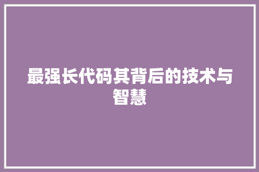 最强长代码其背后的技术与智慧  第1张