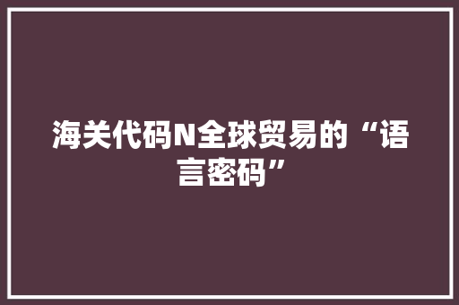 海关代码N全球贸易的“语言密码”