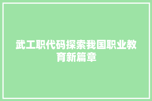 武工职代码探索我国职业教育新篇章