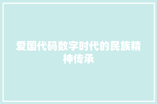 爱国代码数字时代的民族精神传承