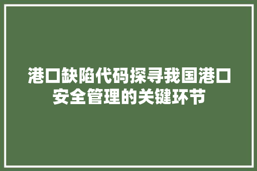 港口缺陷代码探寻我国港口安全管理的关键环节