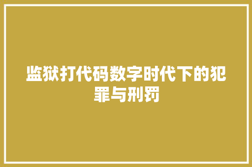 监狱打代码数字时代下的犯罪与刑罚