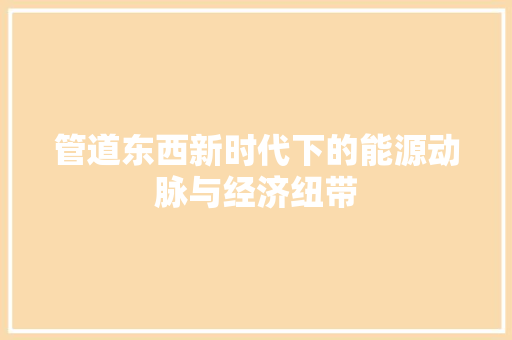 管道东西新时代下的能源动脉与经济纽带