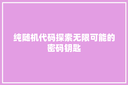 纯随机代码探索无限可能的密码钥匙