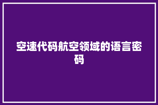 空速代码航空领域的语言密码