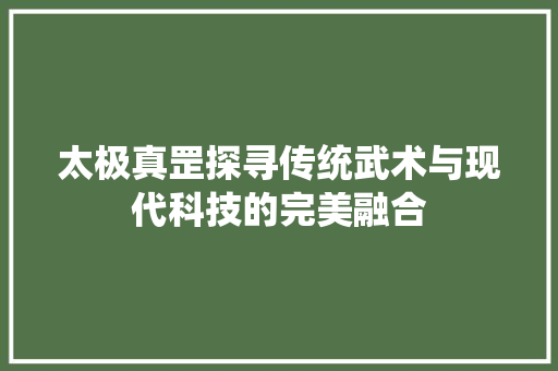 太极真罡探寻传统武术与现代科技的完美融合