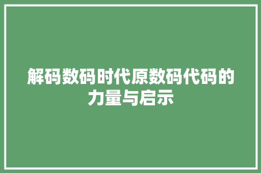 解码数码时代原数码代码的力量与启示