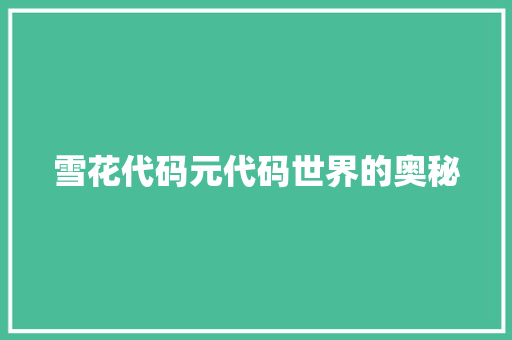雪花代码元代码世界的奥秘
