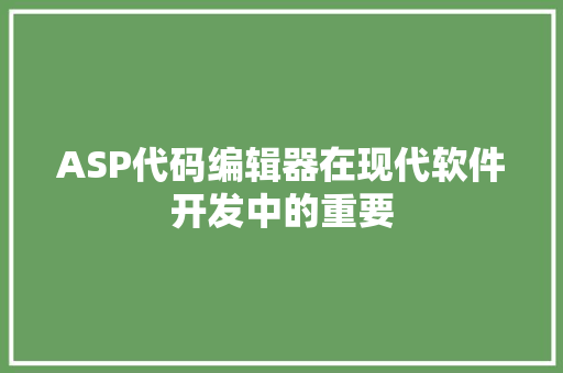 ASP代码编辑器在现代软件开发中的重要