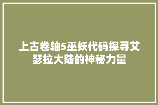 上古卷轴5巫妖代码探寻艾瑟拉大陆的神秘力量