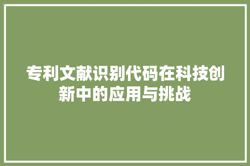 专利文献识别代码在科技创新中的应用与挑战