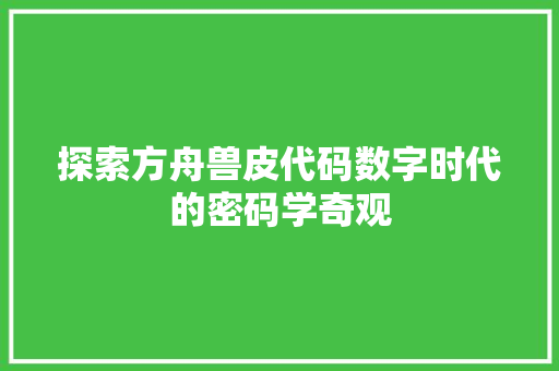探索方舟兽皮代码数字时代的密码学奇观