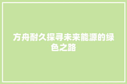 方舟耐久探寻未来能源的绿色之路