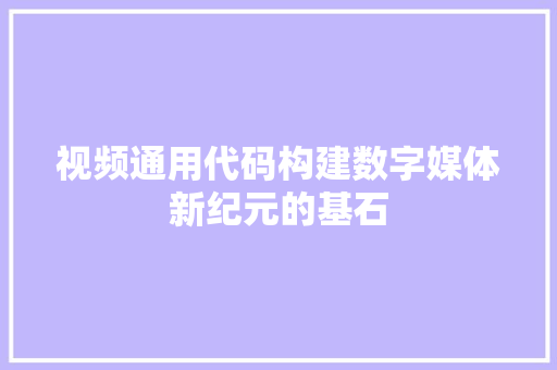 视频通用代码构建数字媒体新纪元的基石