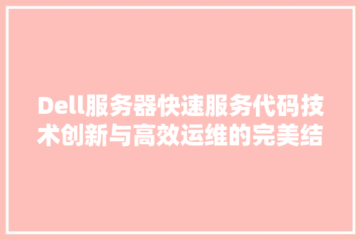 Dell服务器快速服务代码技术创新与高效运维的完美结合  第1张
