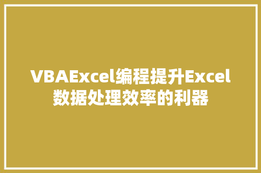 VBAExcel编程提升Excel数据处理效率的利器