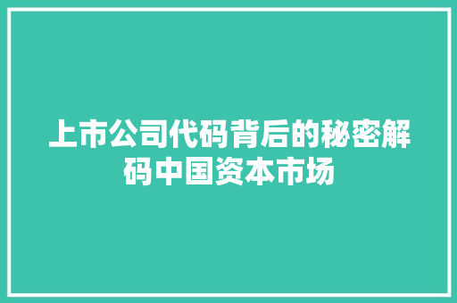 上市公司代码背后的秘密解码中国资本市场