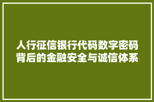 人行征信银行代码数字密码背后的金融安全与诚信体系