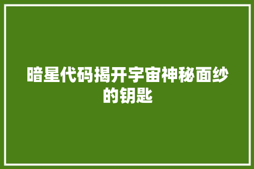 暗星代码揭开宇宙神秘面纱的钥匙