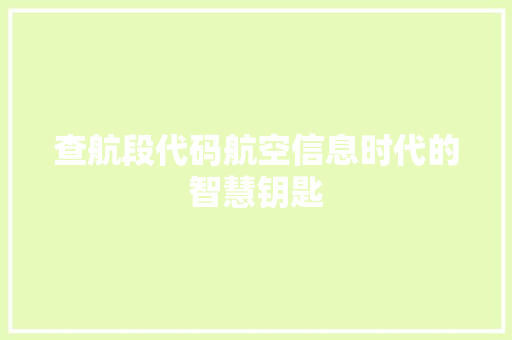 查航段代码航空信息时代的智慧钥匙