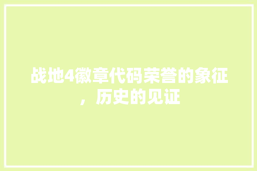 战地4徽章代码荣誉的象征，历史的见证