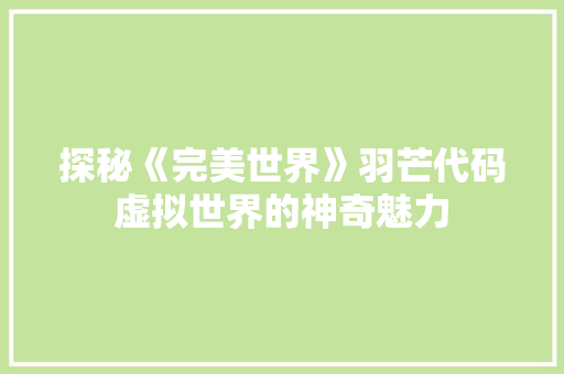 探秘《完美世界》羽芒代码虚拟世界的神奇魅力  第1张