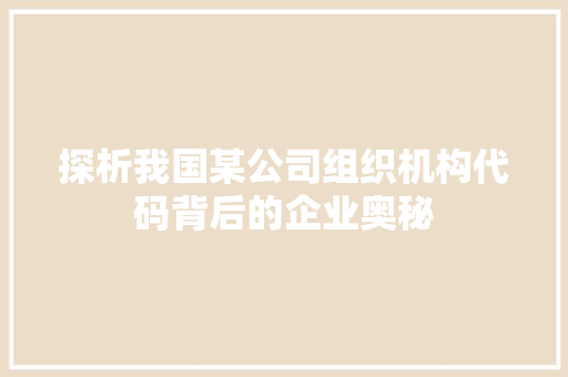 探析我国某公司组织机构代码背后的企业奥秘  第1张