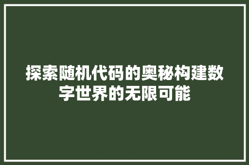 探索随机代码的奥秘构建数字世界的无限可能  第1张